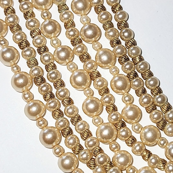 MARVELLA 8-STRAND PEARL & GOLD BEAD VINTAGE NECKLACE - Picture 5 of 10